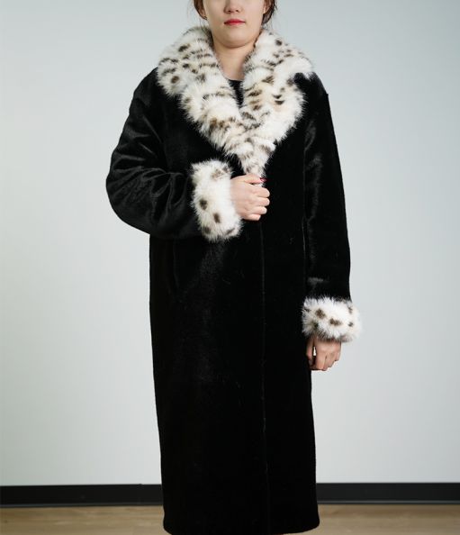 Artificial Fur Coat With Raccoon Fur Collar