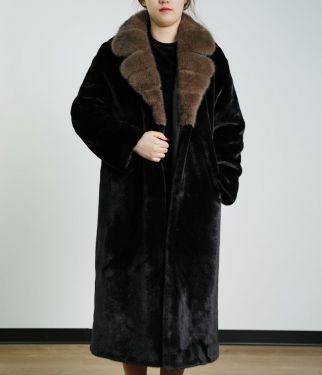 Artificial Fur Coat With Mink Collar