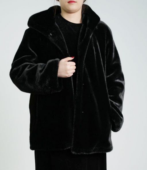 Artificial Fur Mid Size Hooded Coat